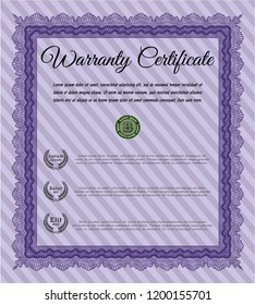 Violet Vintage Warranty Certificate template. Easy to print. Detailed. Excellent design. 
