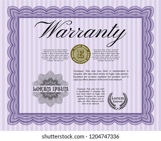 Violet Vintage Warranty Certificate template. Elegant design. Detailed. Complex background. 