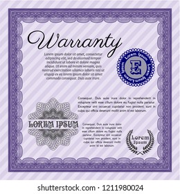 Violet Vintage Warranty Certificate template. Customizable, Easy to edit and change colors. With quality background. Retro design. 