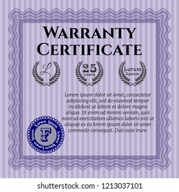 Violet Vintage Warranty Certificate template. Good design. Vector illustration. Easy to print. 