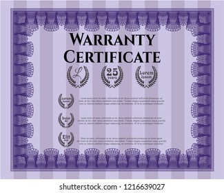 Violet Vintage Warranty Certificate template. Detailed. With background. Beauty design. 