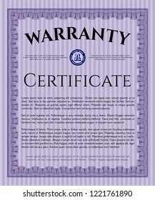 Violet Vintage Warranty Certificate template. With guilloche pattern and background. Artistry design. Customizable, Easy to edit and change colors. 