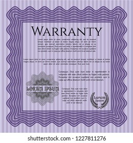 Violet Vintage Warranty Certificate template. With background. Detailed. Excellent design. 