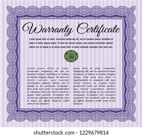 Violet Vintage Warranty Certificate template. Printer friendly. Vector illustration. Perfect design. 