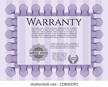 Violet Vintage Warranty Certificate template. With guilloche pattern. Detailed. Superior design. 