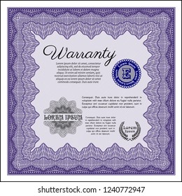 Violet Vintage Warranty Certificate template. Money design. Easy to print. Customizable, Easy to edit and change colors. 