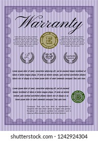 Violet Vintage Warranty Certificate template. Money design. With background. Customizable, Easy to edit and change colors. 