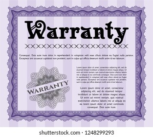 Violet Vintage Warranty Certificate template. Cordial design. Vector illustration. With background. 