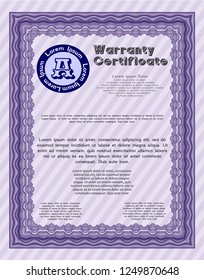 Violet Vintage Warranty Certificate template. Printer friendly. Retro design. Customizable, Easy to edit and change colors. 