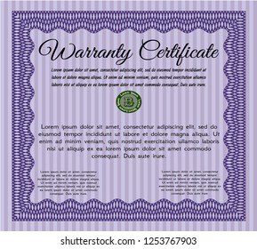 Violet Vintage Warranty Certificate template. Detailed. With complex background. Good design. 