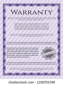 Violet Vintage Warranty Certificate template. Lovely design. Customizable, Easy to edit and change colors. With guilloche pattern. 