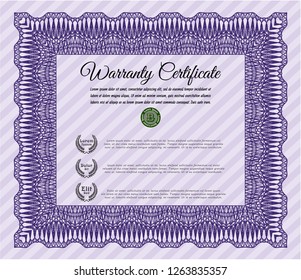 Violet Vintage Warranty Certificate template. With complex background. Detailed. Beauty design. 