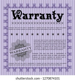 Violet Vintage Warranty Certificate template. Cordial design. Complex background. Detailed. 