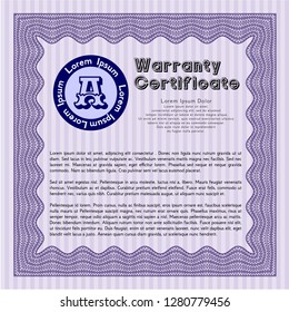 Violet Vintage Warranty Certificate template. Elegant design. Vector illustration. With quality background. 