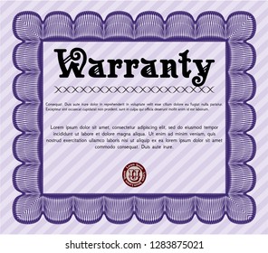 Violet Vintage Warranty Certificate template. Cordial design. Detailed. With complex linear background. 