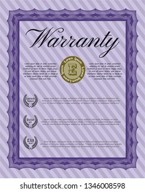Violet Vintage Warranty Certificate template. Money design. With complex background. Detailed. 