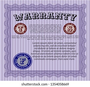 Violet Vintage Warranty Certificate template. Cordial design. With guilloche pattern and background. Customizable, Easy to edit and change colors. 
