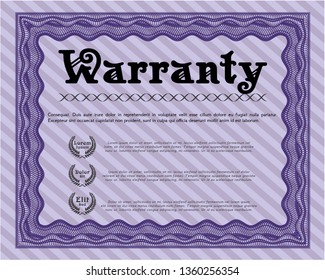 Violet Vintage Warranty Certificate template. With complex linear background. Detailed. Money design. 