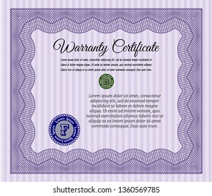 Violet Vintage Warranty Certificate template. With linear background. Good design. Customizable, Easy to edit and change colors. 