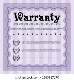 Violet Vintage Warranty Certificate template. Good design. Customizable, Easy to edit and change colors. With great quality guilloche pattern. 