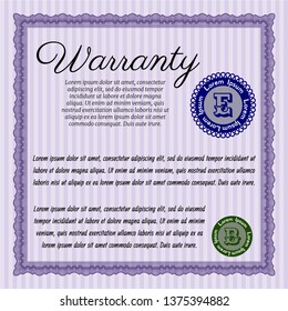 Violet Vintage Warranty Certificate template. Detailed. With quality background. Beauty design. 