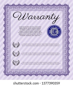 Violet Vintage Warranty Certificate template. Vector illustration. With complex background. Excellent design. 