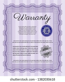 Violet Vintage Warranty Certificate template. Complex background. Lovely design. Customizable, Easy to edit and change colors. 
