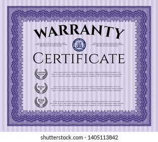 Violet Vintage Warranty Certificate template. With great quality guilloche pattern. Cordial design. Customizable, Easy to edit and change colors. 