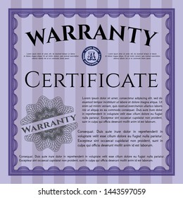 Violet Vintage Warranty Certificate template. Cordial design. Printer friendly. Customizable, Easy to edit and change colors. 