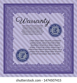 Violet Vintage Warranty Certificate template. With guilloche pattern and background. Vector illustration. Money style design. 