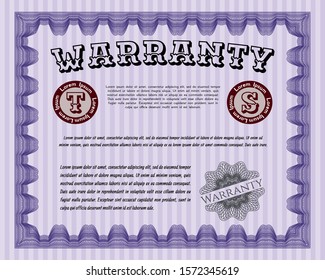 Violet Vintage Warranty Certificate template. With complex background. Detailed. Sophisticated design. 