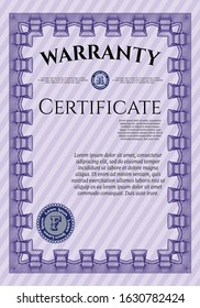Violet Vintage Warranty Certificate template. Customizable, Easy to edit and change colors. With guilloche pattern. Excellent design. 