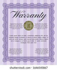 Violet Vintage Warranty Certificate template. Customizable, Easy to edit and change colors. With guilloche pattern. Elegant design. 