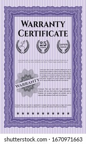 Violet Vintage Warranty Certificate template. With guilloche pattern. Detailed. Money style design. 