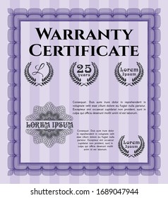 Violet Vintage Warranty Certificate template. With guilloche pattern. Customizable, Easy to edit and change colors. Lovely design. 