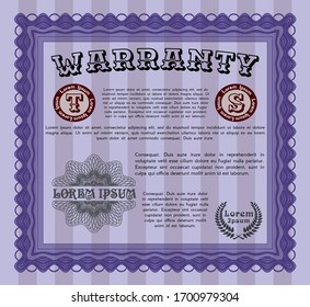 Violet Vintage Warranty Certificate template. With guilloche pattern and background. Vector illustration. Modern design. 
