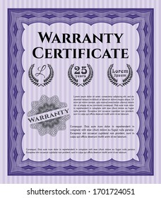 Violet Vintage Warranty Certificate template. Money style design. Printer friendly. Customizable, Easy to edit and change colors. 