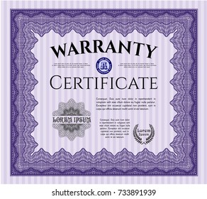 Violet Vintage Warranty Certificate template. Printer friendly. Perfect design. Vector illustration. 