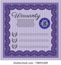 Violet Vintage Warranty Certificate template. Sophisticated design. With complex linear background. Customizable, Easy to edit and change colors. 