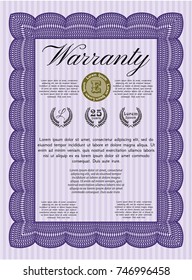 Violet Vintage Warranty Certificate template. Vector illustration. With great quality guilloche pattern. Superior design. 