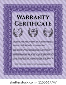 Violet Vintage Warranty template. Artistry design. With complex background. Detailed. 