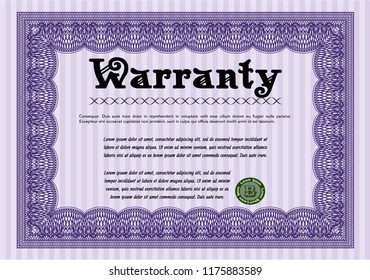 Violet Vintage Warranty template. With background. Customizable, Easy to edit and change colors. Beauty design. 