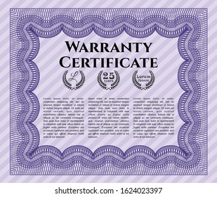 Violet Vintage Warranty template. With background. Money style design. Customizable, Easy to edit and change colors. 