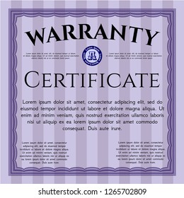 Violet Vintage Warranty template. Beauty design. Vector illustration. With guilloche pattern and background. 