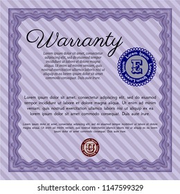 Violet Vintage Warranty template. With complex background. Elegant design. Detailed. 