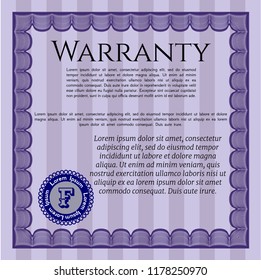 Violet Vintage Warranty template. With complex linear background. Detailed. Perfect design. 