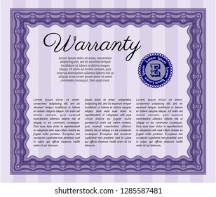 Violet Vintage Warranty template. With complex background. Detailed. Money design. 
