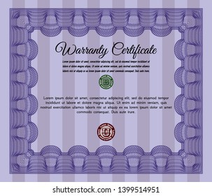 Violet Vintage Warranty template. With complex background. Detailed. Excellent design. 