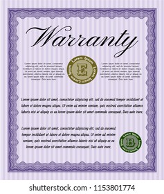 Violet Vintage Warranty template. Customizable, Easy to edit and change colors. With complex background. Retro design. 