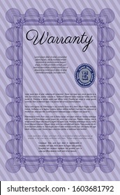 Violet Vintage Warranty template. Customizable, Easy to edit and change colors. With great quality guilloche pattern. Lovely design. 